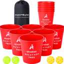 Yard Pong Outdoor Games, Giant Yard Games Set with 12 Buckets and Balls for Adults and Family, Toss Game Throwing Games for Beach, Camping, Lawn and Backyard (Red)