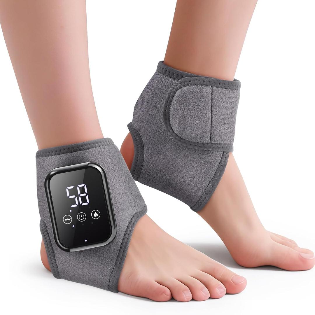WoloyHeatie 2PCS Foot Massager for Neuropathy, 3-in-1 Cordless Foot and Ankle Massager for Heel, Arch & Ankle Relief, 2000mAh Rechargeable, Gray