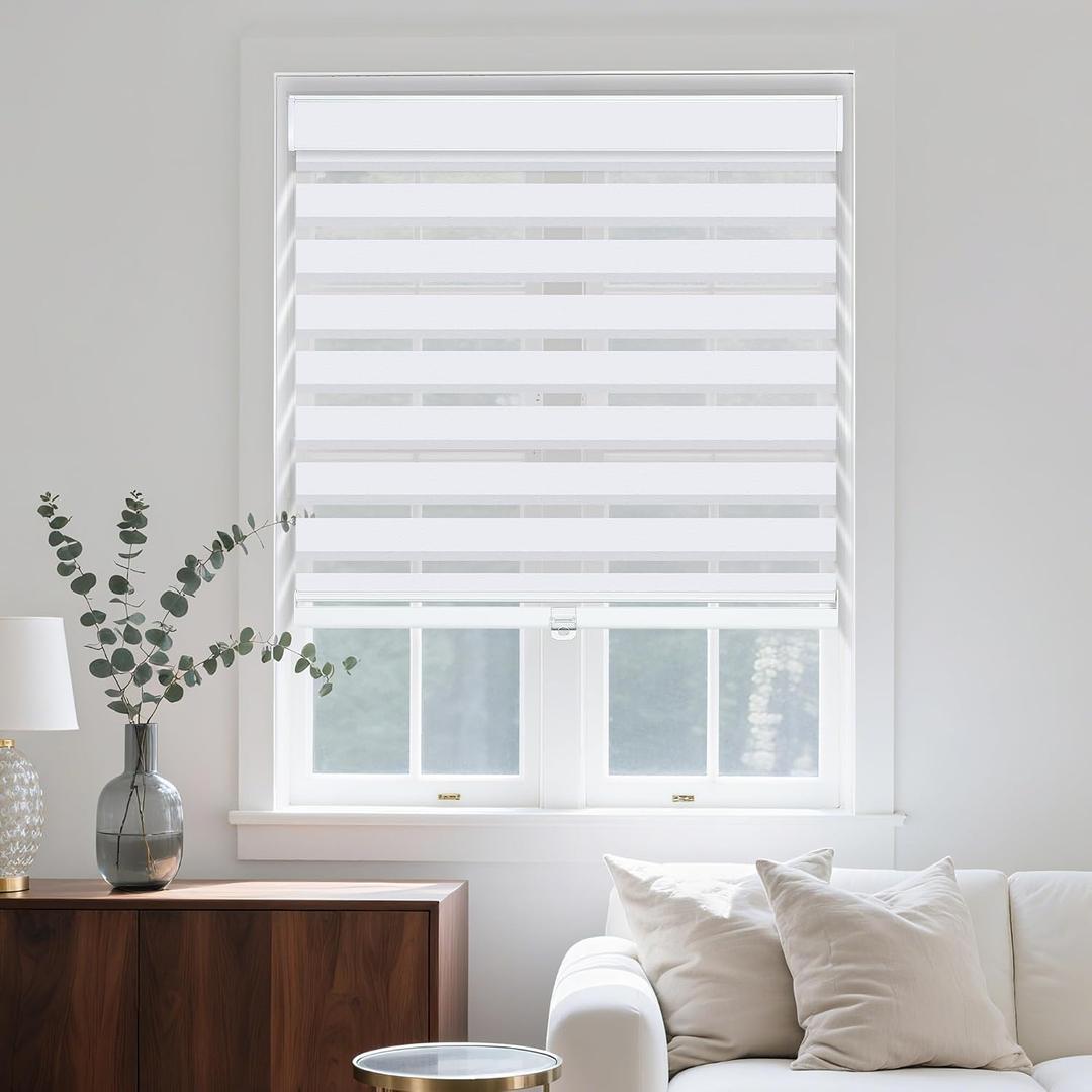 Grandekor Jacquard-White Cordless Zebra Blinds for Windows,34" W x 64" H