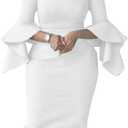 Cololura Women Three-Quarter Sleeve Flared Mid-Calf Elegant High Waist Formal Bodycon Midi Dress, XXLarge
