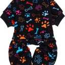 SCENEREAL Fleece Dog Pajamas for Small Medium Large Dogs, Warm Soft Puppy Jumpsuit, Adorable Bones Paw Print Pet Sweaters Clothes, Doggy Pjs Cat Coat for Boy Girl