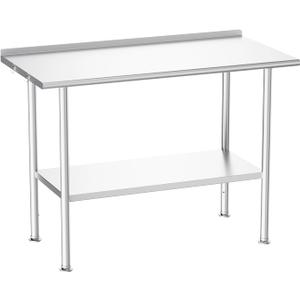 Atelicf All-Stainless Steel Prep Table, 24 X 48 Inch, with Rounded-Corner Backsplash and Adjustable Undershelf, Heavy-Duty for Outdoor Use,Restaurants,Hotels,Workshops,Kitchens,Gardens, and Garages