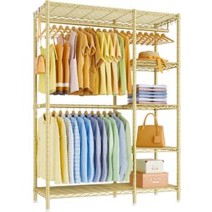 Ulif F2 Clothes Rack, 5 Tiers Heavy Duty Garment Rack for Bedroom, Freestanding Adjustable Closet Storage Organizer, 46.1" W x 15.4" D x 78.3" H, Load 630lbs, Upgraded Gold