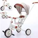 Toddler Push Foldable Tricycle with Canopy, 8 in 1 Balance Trike Baby Bike with Handle Toddler Tricycle for 1-3,Kids Folding Tricycles (White)