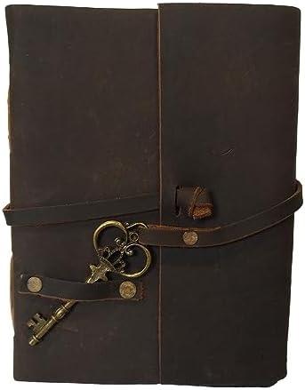 Madosh, Vintage Leather Wrap Journal with Brass Key – Handmade Unlined Writing Notebook & Sketchbook | 7x5 Antique Brown Diary for Men & Women