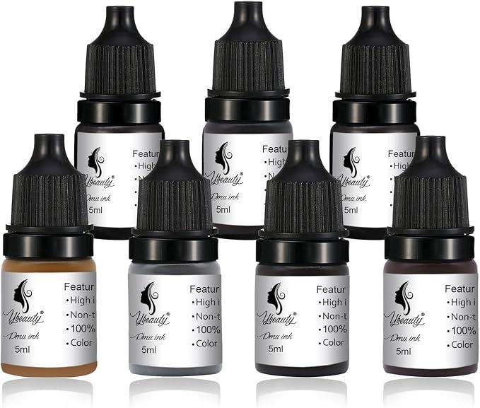 Permanent Makeup Pigment for Eyebrows Eyeliner 7 Colours Tattoo Ink Microblading Supplies for PMU Machine No Mixing Pigment Set for Professional Tattoo Kits Beauty Supplies (7 Bottles) 0.17 oz Each