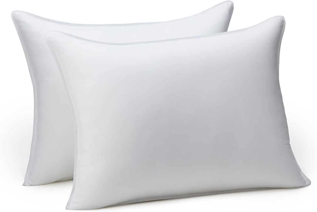 Amazon Basics Down Alternative Pillow for Back Side Sleepers, Medium Density, Standard Size, 26" x 20", 2-Pack, White