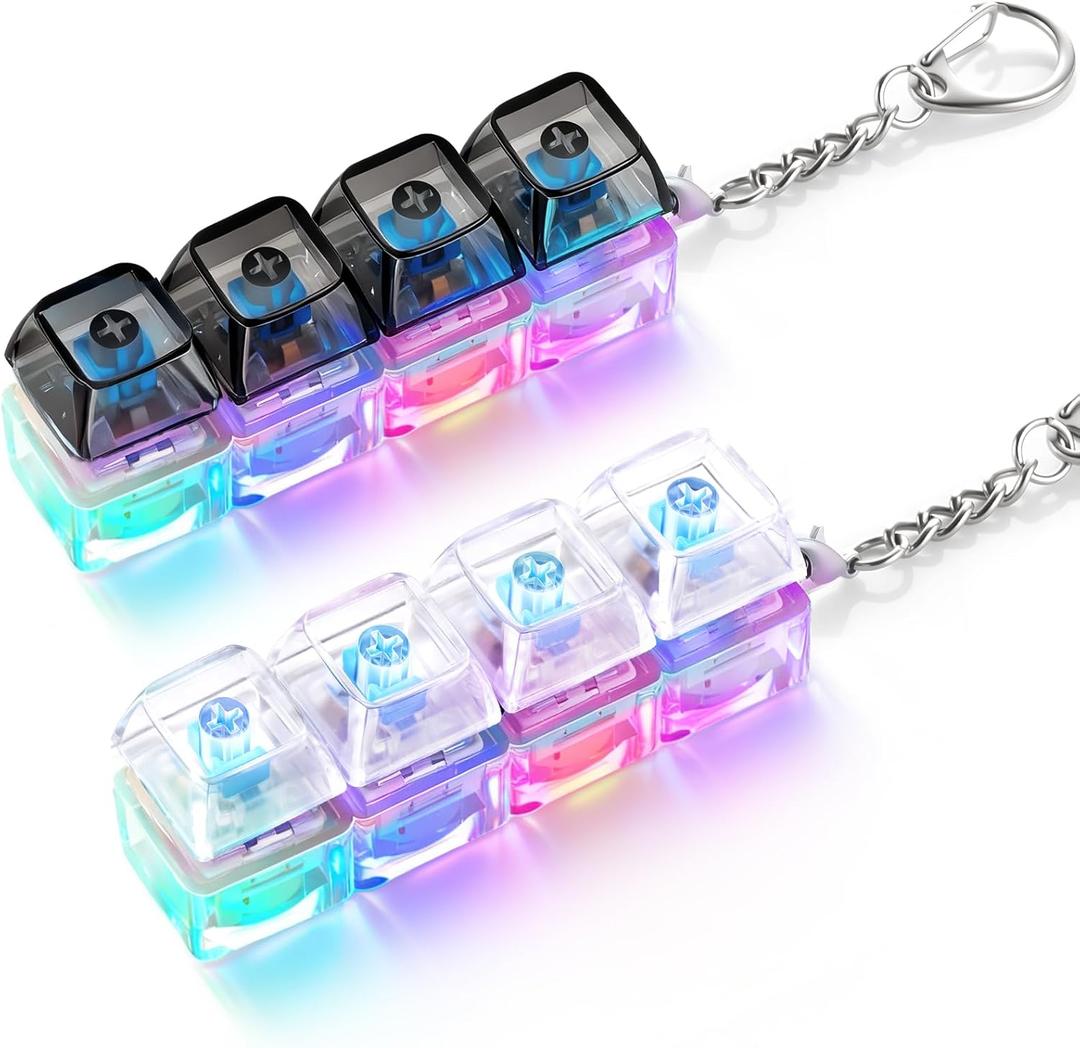 2 Pack Keyboard Fidget Toy Light Up Clicky Keyboard Clicker Fidget Keychain Clicky Fidget Toys for Adults, Sensory Toy for Boost Focus & Calm Anxiety at Work, Travel Stress Relief Gifts
