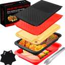 Deep Grill Carry System with Lids, Cutting Board, Tong, Gift Ready BBQ Carry Tray for Prepping, Marinating and Serving, Diswasher Safe, Nesting Platters Black in Red