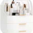 lurcns Makeup Organizers and Storage, Make up Organizer for Vanity Cosmetics Skincare Organizers With Lid and Drawers Display Cases for CountertopWhite