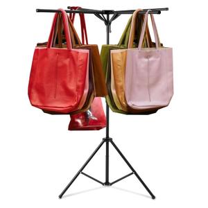 Shimeyao Metal Shopping Bag Rack 51-71 Inch Adjustable Height Heavy Duty Bag Display Stand Holder for Vendors with 4 Foldable Arms for Malls, Boutique, Trade Show, Craft Fairs(Black)