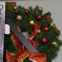 Juegoal 16 Inch Pre-Lit Christmas Wreath with Metal Hanger, Large Red Bow and Colored Balls, Battery Operated with Warm White 40 LEDs Lights, Front Door Spruce Lighted Wreath X-max Decorations