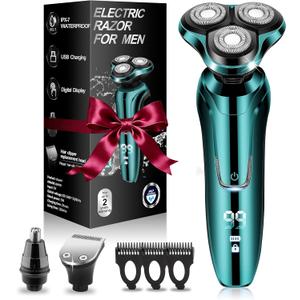 Electric Razor for Men, Men's Rotary Shavers, Waterproof, LED Display Cordless with Electric Shaver for Men's Faces with a Cordless and Floating Head, Portable Travel Razor