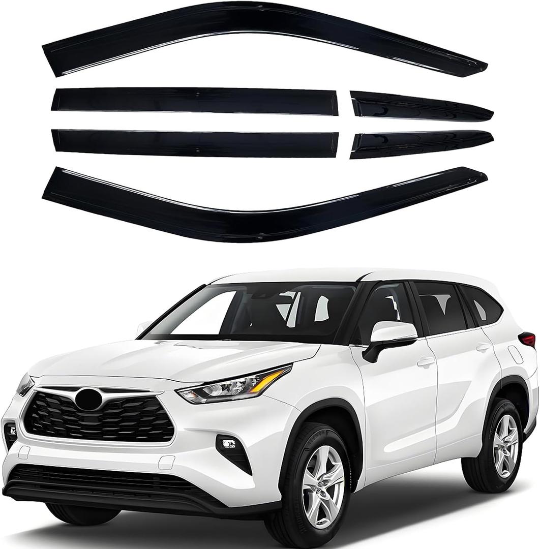 Side Window Visor 6 Piece Set for Toyota Highlander 2020 2021 2022 2023 2024 2025 Safe RAIN Out-Channel Guard Deflector Window Deflectors Vent Deflectors (for Highlander 20-25 6-PCS)