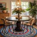 jinchan Mandala Round Rug 8ft Blue Rustic Boho Washable Rug Tribal 8' Round Vintage Peaceful Circle Rug Soft Non Slip Large Low-Profile Carpet for Dining Room Living Room Bedroom Patio, Saffron Blue