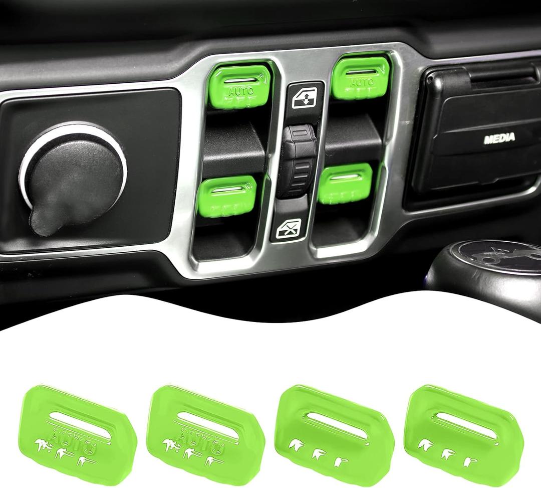 JeCar 4pcs for Jeep Wrangler Black Interior Trim Window Switch Button Cover for 2018-2024 2025+ Jeep Wrangler JL JLU Gladiator JT Interior Accessories (Aluminum Alloy)