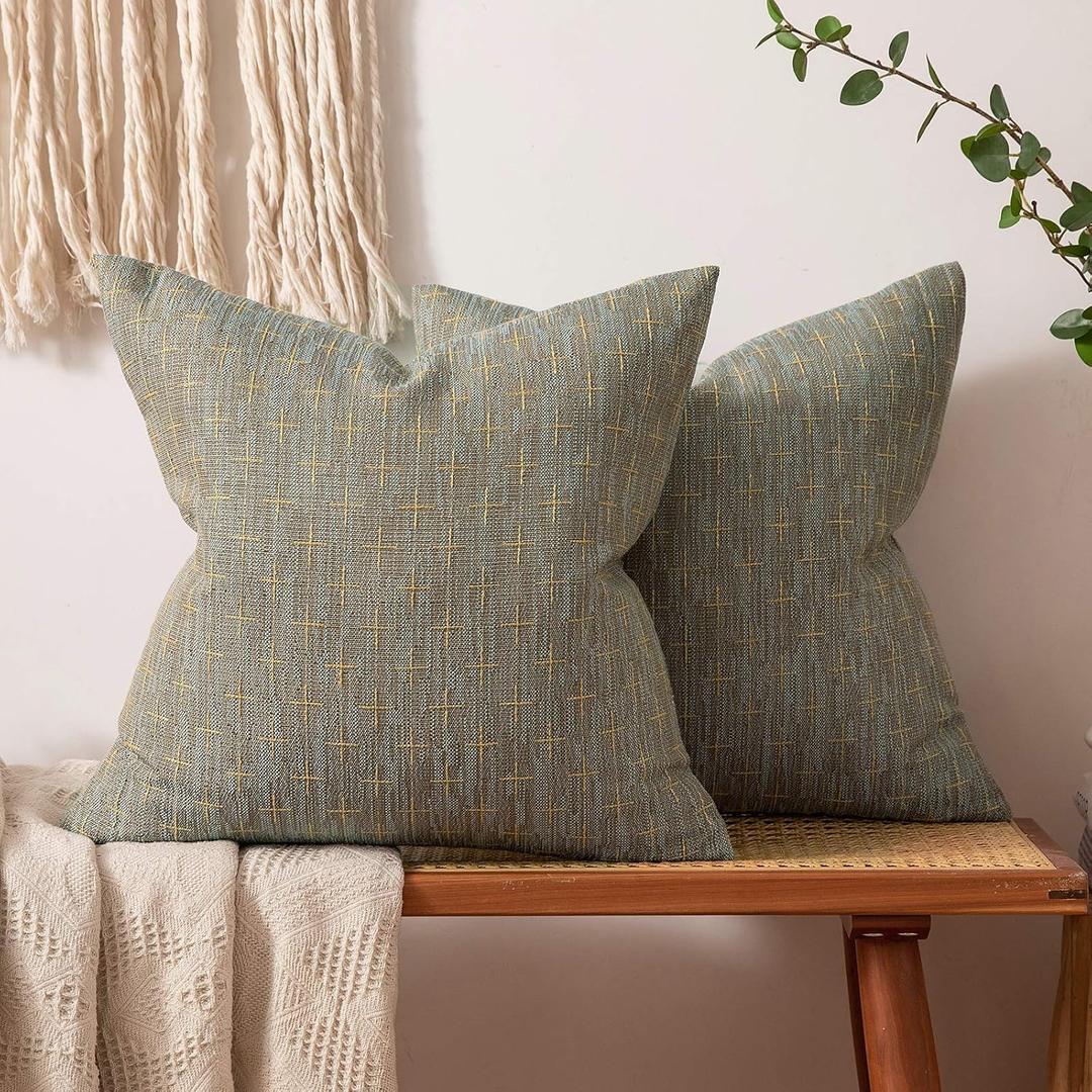 MIULEE Pack of 2 Decorative Burlap Linen Throw Pillow Covers Modern Farmhouse Pillowcase Rustic Woven Textured Cushion Cover for Sofa Couch Bed (18''x18'', Khaki)