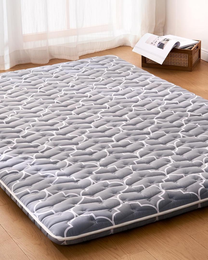6th Generation Japanese Floor Futon Mattress - Extra-Thick 9-Layer Modern Futon with 100% High-Density Foam, Portable Floor Mattress Sleeping Pad for Adults, Guest Room, Dormitory, Queen Size(60"X80") (Grey)