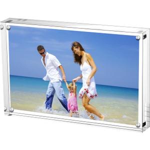 AMEITECH Acrylic Photo Frames 6x8'', Magnetic Acrylic Block Picture Frame,Desktop Frameless Photograph Display