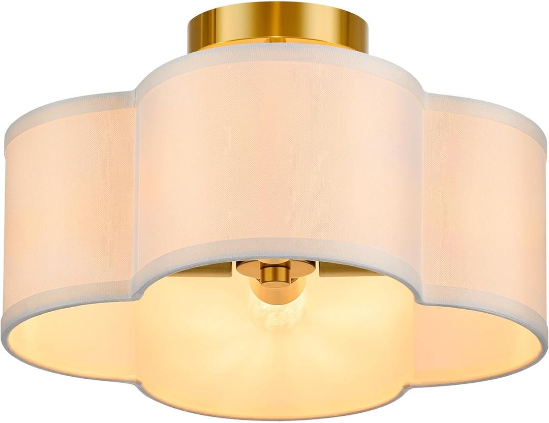 VONLUCE Semi Flush Mount Ceiling Light, 13'' Ceiling Light Fixture with Four Leaf Clover-Shaped, 4-Light Modern Light Fixture for Bedroom Living Room Nursery Hallway, White Shade & Gold Finish (12.6")