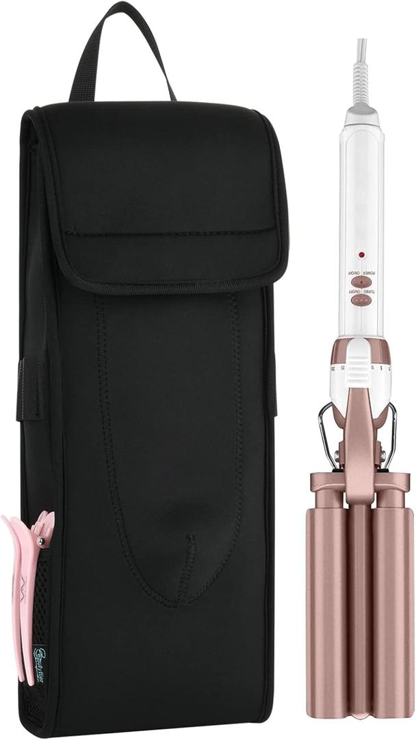 Beautyflier Universal Neoprene Travel Case for Heat-Resistant Curling Iron - Triple Barrel Curl Styling Waver Cover (Sleeve Only) (Black, Upgrade)