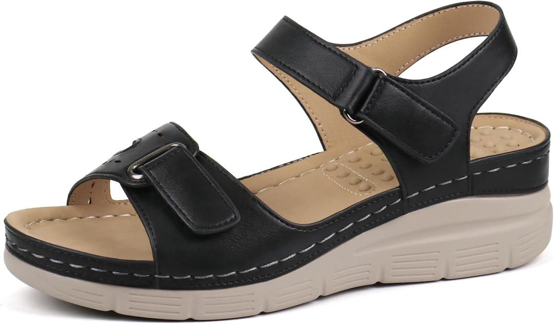 Ortho+rest Women Comfortable Walking Sandals Orthotic Arch Support Dress Sandals (8, Black)