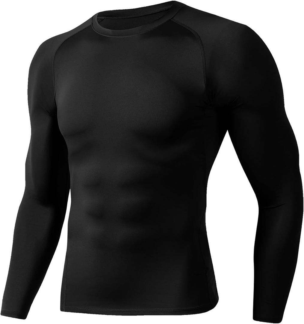 Compression Shirts for Men - Long Sleeve Black Workout Base Layer Athletic Gym Tops Quick Dry Running Undershirts (Black, XL)