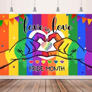 Pride Decorations Backdrop Banner Pride Month Decorations LGBT Gay Pride Decorations Love is Love Banner Backdrop Photo Booth Background for Rainbow Theme Party Supplies
