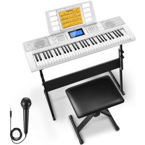 Donner 61 Key Keyboard Piano, Electric Piano Keyboard Kit with 249 Voices, 249 Rhythms - Includes Piano Stand, Stool, Microphone, Gift for Beginners, White (DEK-610S)