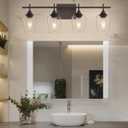 4 Light Bathroom Lighting Fixtures Over Mirror, 24 Inch Oil Rubbed Bronze Vanity Lights Farmhouse Rustic Bath Wall Light with Clear Glass, WL9167-4A