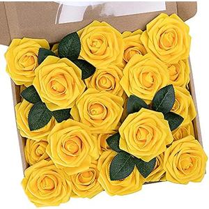 N&T NIETING Artificial Flowers, 25Pcs Fake Flowers Fall Roses Perfect for DIY Wedding Bouquets Centerpieces Bridal Shower Party Home Flower Arrangement Decorations, Gold