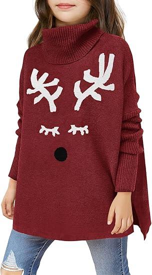 Imily Bela Ugly Christmas Sweater for Women Oversized Turtleneck Long Batwing Sleeve Knitted Cozy Pullover Sweaters (M, Wine Red)