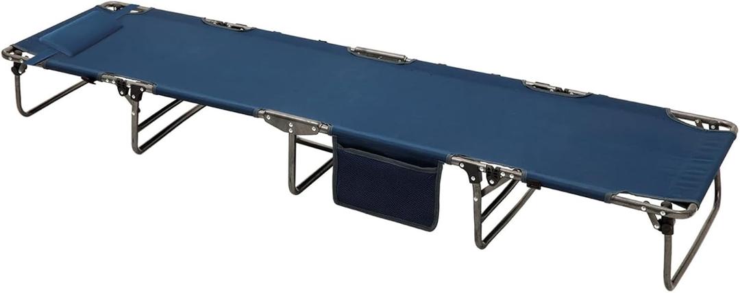 SUNNYFEEL Portable Folding Camping Cot Lightweight, Outdoor Sleeping Cots with Pillow, Easy Set up and with Load-Resistant Support 300 LBS for Travel Camp Beach Vacation (Navy Blue)