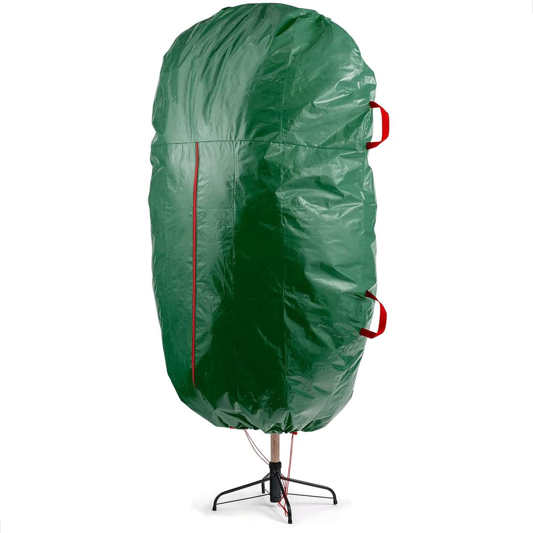 ZOBER Upright Christmas Tree Storage Bag With Drawstring Hem- Fits 9 Ft Trees - Plastic, Waterproof Christmas Tree Bag For Storage Box For Xmas - Strong, Durable Handles - Green
