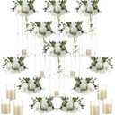 Daifunli 6 Set 20 Inch Acrylic Vase Stand Wedding Centerpieces Holder with Artificial Flower Balls and LED Lights Candles for Wedding Party Table Home Decorations