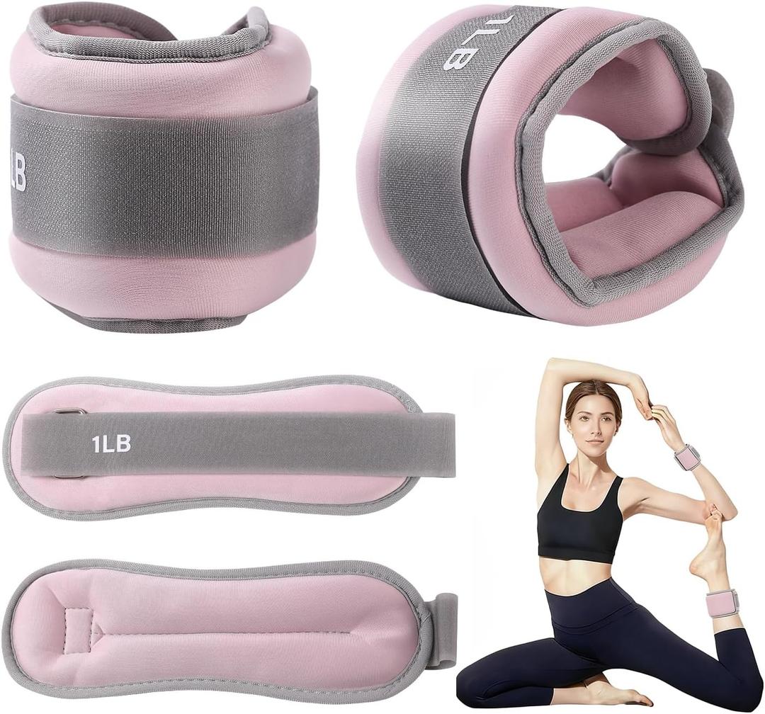 Ankle Weights for Women & Kids - 0.5LB/1LB Each Wrist/Ankle Weight Pair (1LB/2LB Total) Adjustable Arm/Leg Weights for Walking, Running, Pilates, Home Workout with Comfortable Straps (Pink)