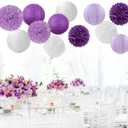 Purple-White Lavender Party Decorations Paper Flowers Lanterns - 15PCS Birthday Graduation Tissue Pom Poms Streamers, Baby Bridal Shower Wedding Retirement Bachelorette Hanging Supplies Decor Hugfond