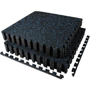 AIRHOP 0.56in Thick 48 Sq Ft Exercise Equipment Mats, 12 Tiles Upgraded Rubber Top with High Density EVA Foam, Large Interlocking Puzzle Gym Flooring for Home Gym, Heavy Weight Workout,Black & Blue