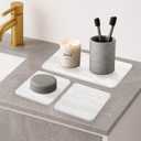 4 Pack Water Absorbing Stone Drying Tray for Bathroom Sink Trays Kitchen Counter Diatomite Stone Quick Dry Diatomaceous Earth Mat for Sink Kitchen Soap Trays Ceramic Marble Bathroom Vanity Tray (Marble Light Gray)