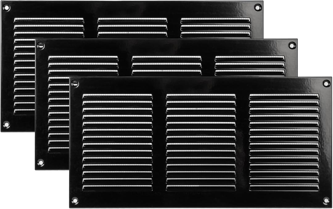 Vent Systems 12'' x 6'' Inch (Overall Dimensions) Pack of 3 - Black - Air Vent Duct Cover Metal Return Grill with Built in Pest Guard Screen HVAC Vent Duct Cover for Home Improvement