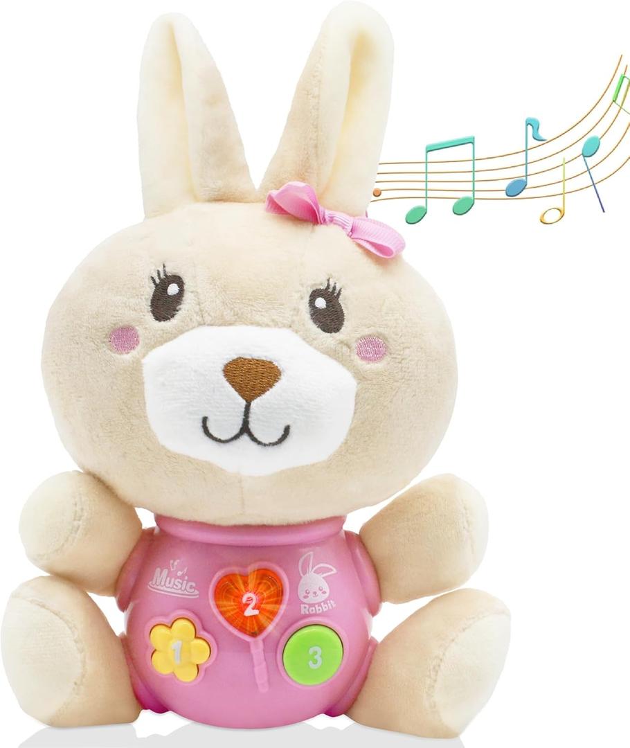 HAPTIME Baby Bunny Toys for 0-12 Months - Baby Easter Basket Stuffers & Gift - Infant Musical Plush Stuffed Animal - Newborn Tummy Time Toy for 0 1 3 6 9 12 18 Months Girls