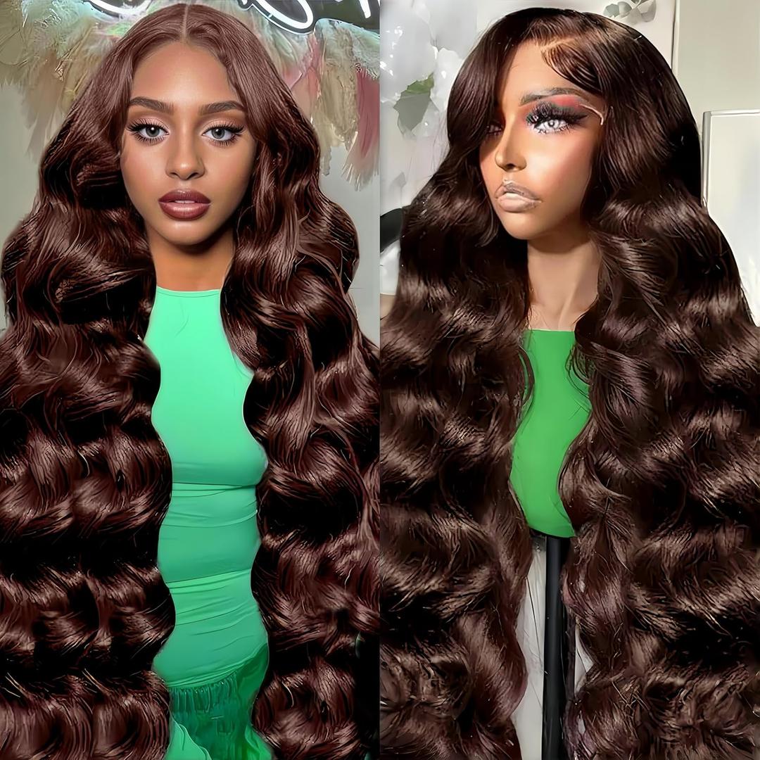 30 Inch Chocolate Brown Lace Front Wig Human Hair 13x6 HD Body Wave Lace Front Wigs Human Hair 180 Density Pre Plucked Colored 4# Frontal Wigs Human Hair Brown Wig Human Hair Wigs for Women