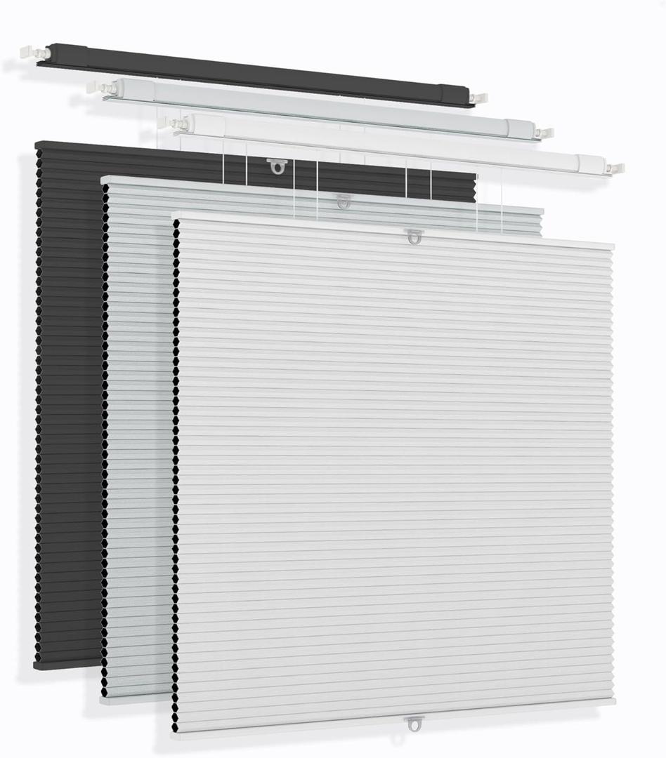 No Drill Top Down Bottom Up Cellular Shades Cordless, No Tool Pull Down Blackout Honeycomb Shades, Room Darkening TDBU Cellular Blinds with Thermal Insulated Noise Reduction for Indoor Window