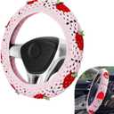 Hand Crochet Car Steering Wheel Cover, Cute Boho Strawberry Car Steering Wheel Cover Decor, 14-15 inch Warm & Non-slip Steer wheels Protection Wrap, Universal for Men Women (Pink)