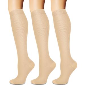 Compression Socks for Women and Men Circulation (3 Pairs) - Best for Nursing,Running,Travel Knee High Socks (Large-X-Large, 00 Nude)
