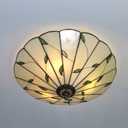 16 Inch Tiffany Style Green Leaf Glass Ceiling Light Fixture Kitchen Light Fixtures Classical Lamp Flush Mount Ceiling Light LED Chandelier (Green Leaf B)
