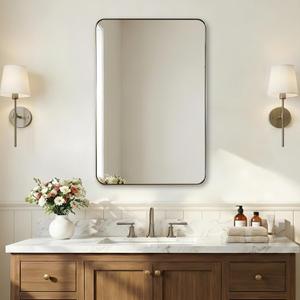 ANDY STAR Brushed Champagne Bronze Mirrors for Bathroom Sink, 24x36 Inch Bathroom Vanity Mirror with Rectangular Metal Frame-Modern Clean Design with Superior Stainless Steel Frame