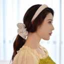 XYNAME Headband and Scrunchie Set for Women 2Pack Hair Ties for Girls Elastics Bands Ponytail Holder Hair Accessories White Dot