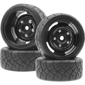 ShareGoo RC 1/10 Scale On Road Tires OD2.55 Rubber & Wheel Rims 12mm Hex Compatible with Traxxas 4 Tec 2.0 Tamiya TT01 XV01 Kyosho WR8 Sakura WLtoys HPI 1/10 RC On Road Racing Car