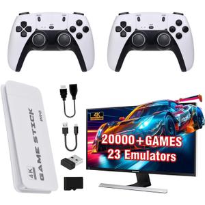 Retro Game Stick 4K HDMI – 20,000+ Classic Games, 23 Emulators, Plug & Play Nostalgia TV Console with Dual 2.4G Wireless Controllers & 64GB Card for Kids & Adults